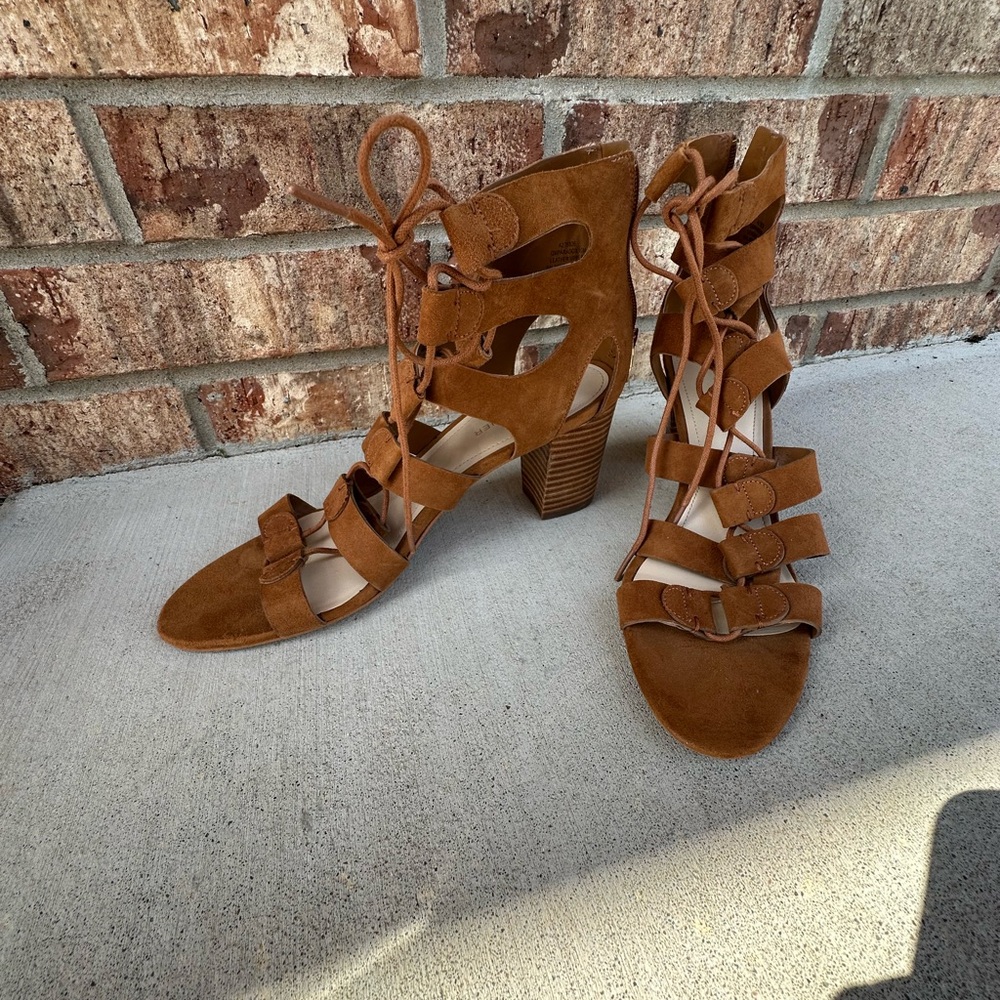 Marc Fisher Tan Gladiator Heels with Block Heel